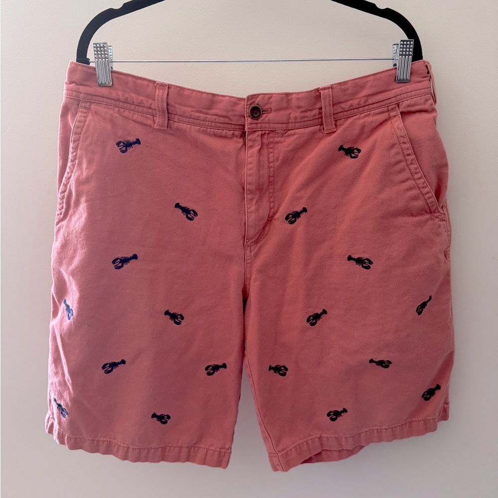 IZOD Salmon Pink Navy Lobster Embroidered Saltwater Chino Shorts Y2K 36